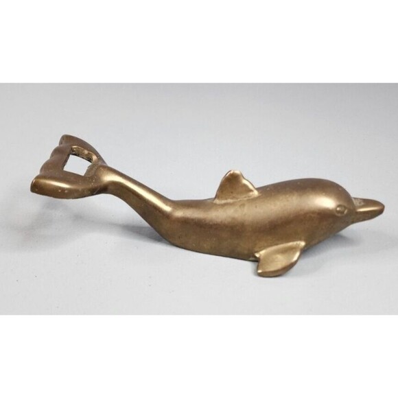 Vintage Brass Dolphin Soda Beer Bottle Opener 6” inch - Picture 1 of 8